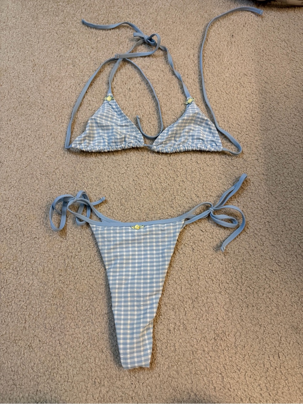 Light Blue Gingham Tie-Side Bikini Set